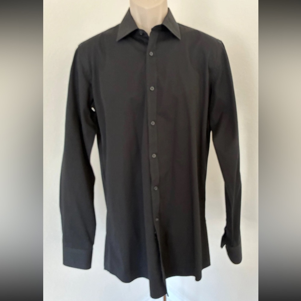 ROSSINI Mens Slim Fit Dress Shirt Black Button Down Long Sleeve Sz 16 36/37